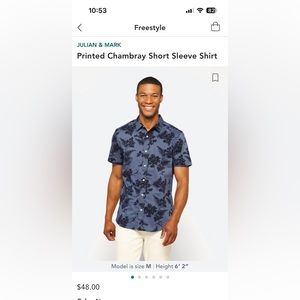 Julian and Mark - L Stretch Printed Chambray Short Sleeve button down